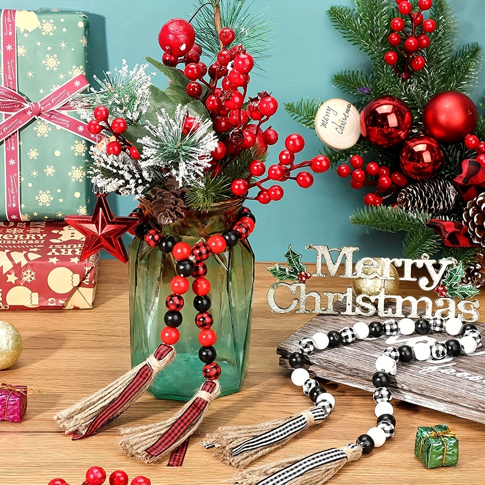 1pc Christmas Decoration Wooden Beads String Christmas Tree Decoration  Wooden Beads Pendant Fireplace Christmas Garland Decoration Wooden Beads  String