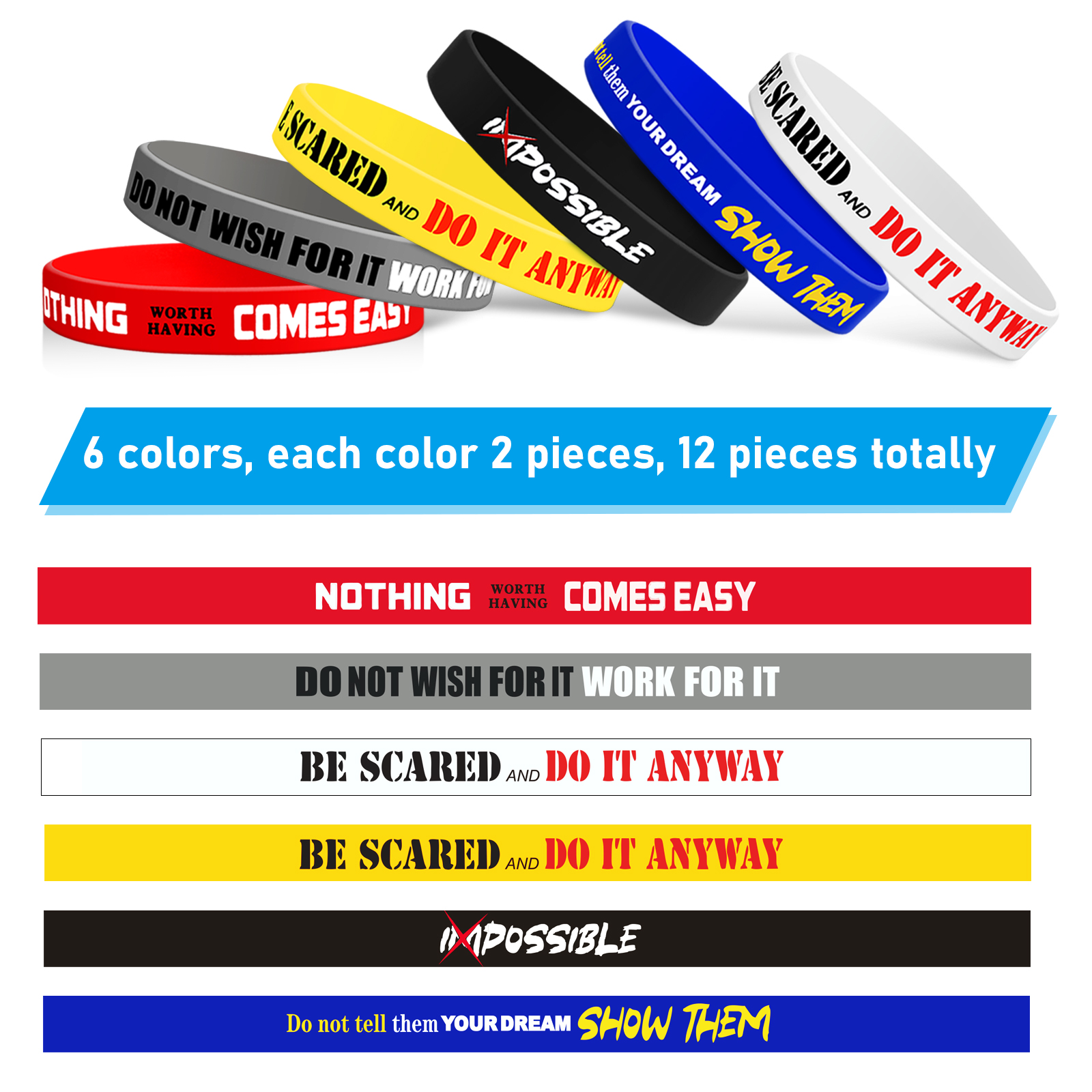 12 Pcs Motivational Quote Silicone Wristbands Inspirational Unisex Bracelets Silicone Wristbands Rubber Stretch Bracelet,Temu