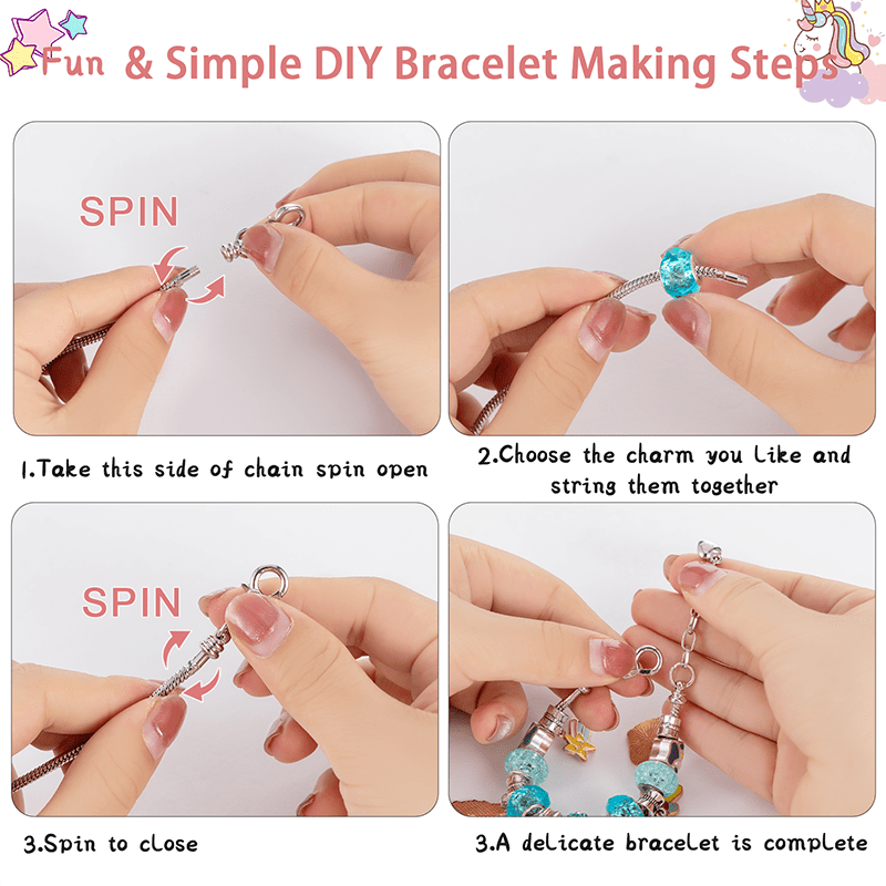 64PCS Girls Bracelet Making Kit 3 Bracelets Beads Pendants Jewelry