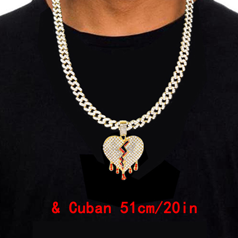 1 Piece Unisex Gold Tone Hip-hop Style Chunky Chain Necklace With  Rhinestone Letter Pieces And Broken Heart Pendant.