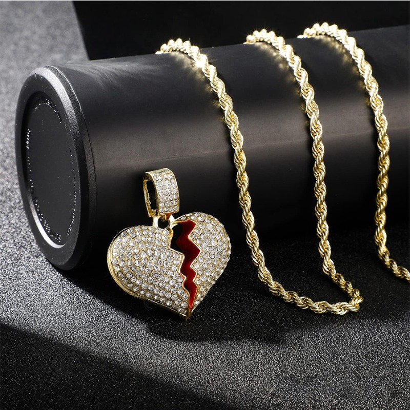 Men's Rhinestone Cracked Love No Love Pendant Hip Hop Necklace - Temu