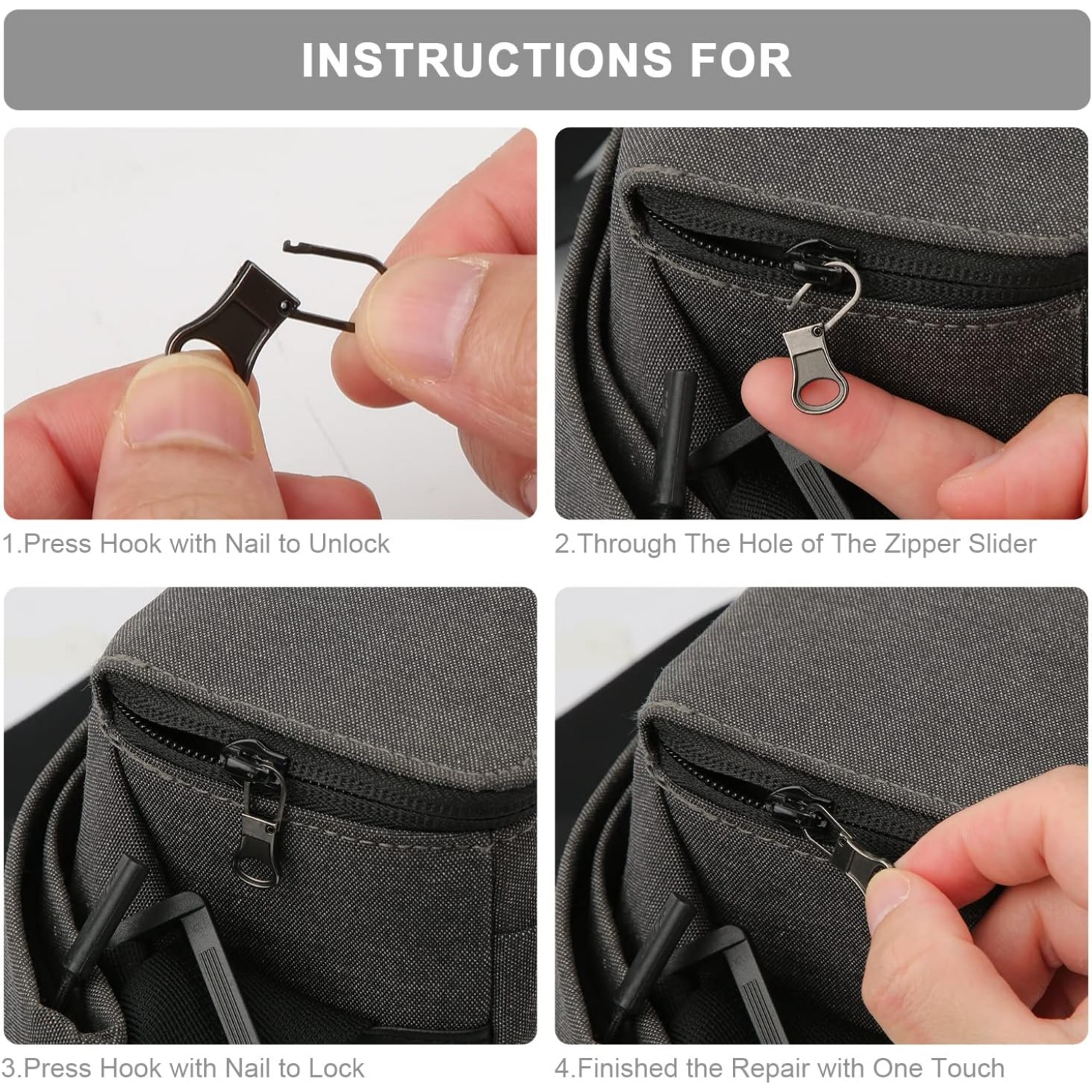  8 Pieces Zipper Pull Replacement Zipper Repair Kit Zipper  Slider Pull Tab Metal Zipper Fixer Head for Luggage Backpack Jacket  Suitcase Coat (Black)