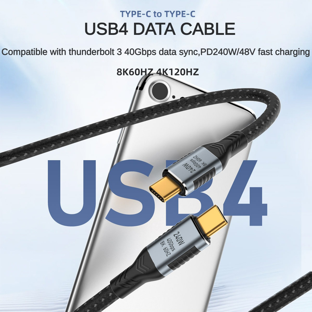 Thunderbolt 4 3 USB-C 4.0 Cable Charger Data 40Gbps PD 240W 8K