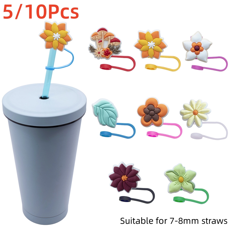 5pcs Straw Tips Cover, Reusable Straw Toppers, Cute Cartoon Flower Silicone  Straw Sleeve Caps, Decorative Straw Caps, For Party Favor Bags,Birthday