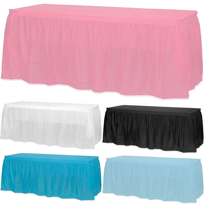 

14ft Disposable Table Skirts Blue Pink Plastic Tablecloth For Round Rectangular Table Decor Baby Shower Birthday Party Supplies For Restaurants/cafes