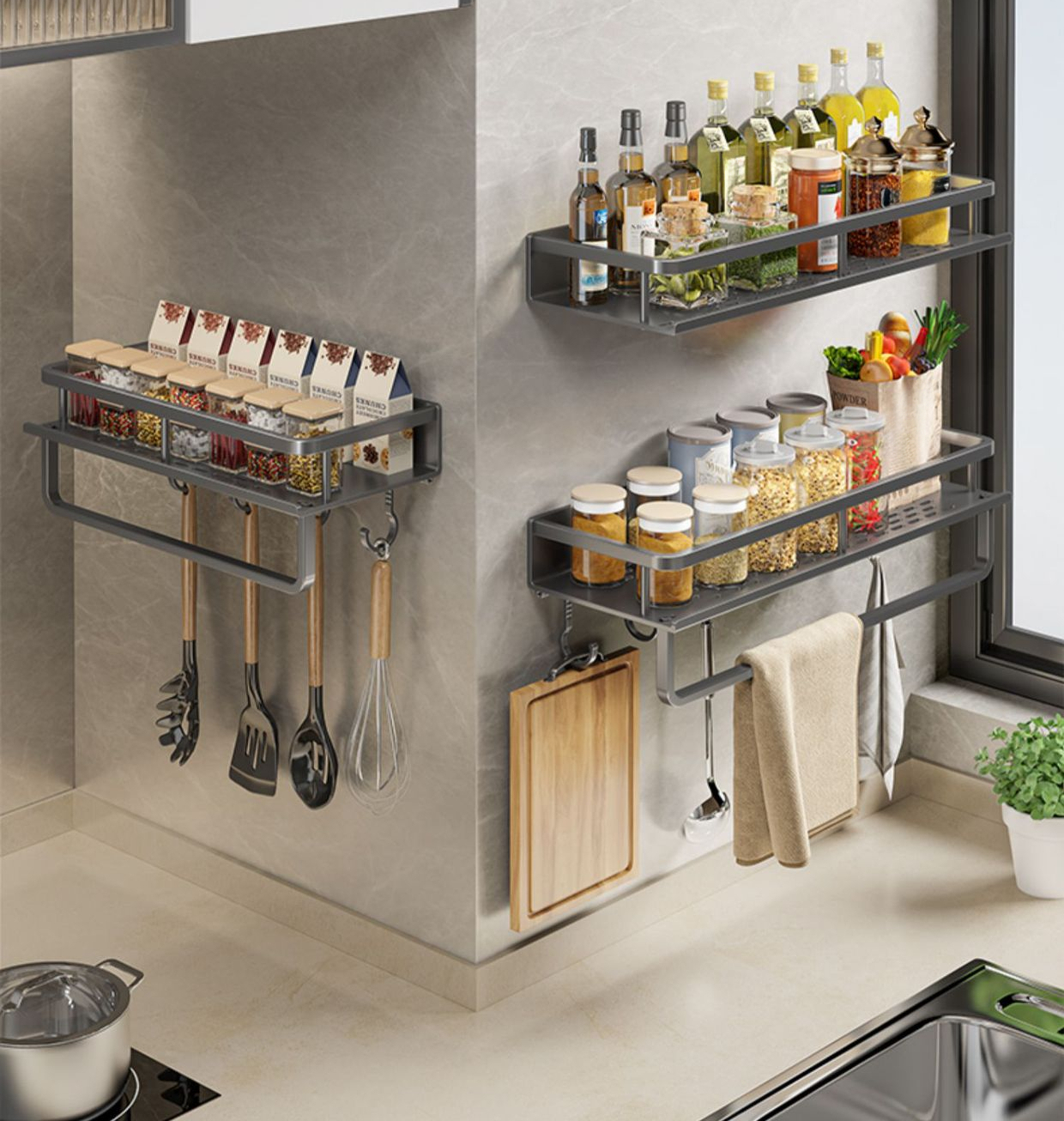 Kitchen Accessories Organizer Rack Multi-function Spice Storage