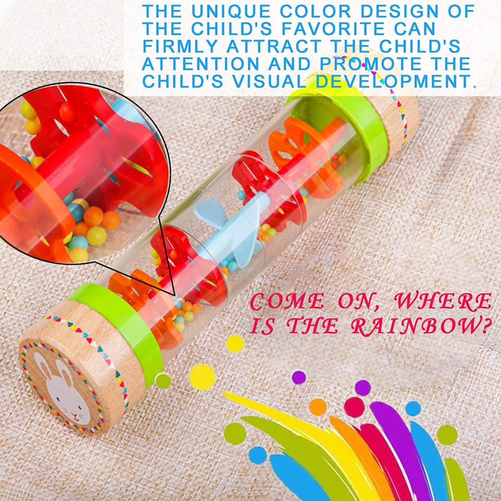 1 pieza Palo de lluvia Montessori para bebé, reloj de arena de arcoíris,  música de lluvia, sonajero, juguete educativo para bebé, hacedor de lluvia,  j