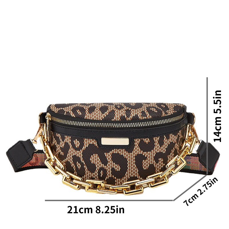 Leather Fanny Pack For Men And Women, Leopard Print Large Chain