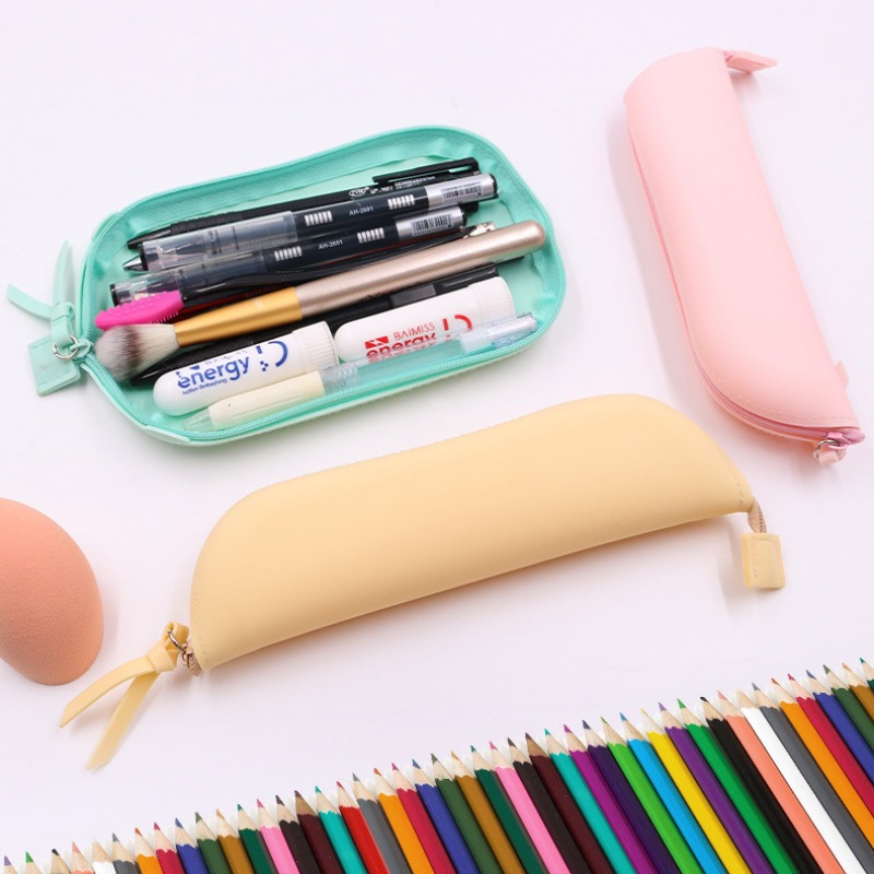 Silicone Pencil Case, Portable Waterproof Pencil Pouch Bag Gradient Color  Multifunctional For Pencils Makeup Organizer With Zipper For Student Adults