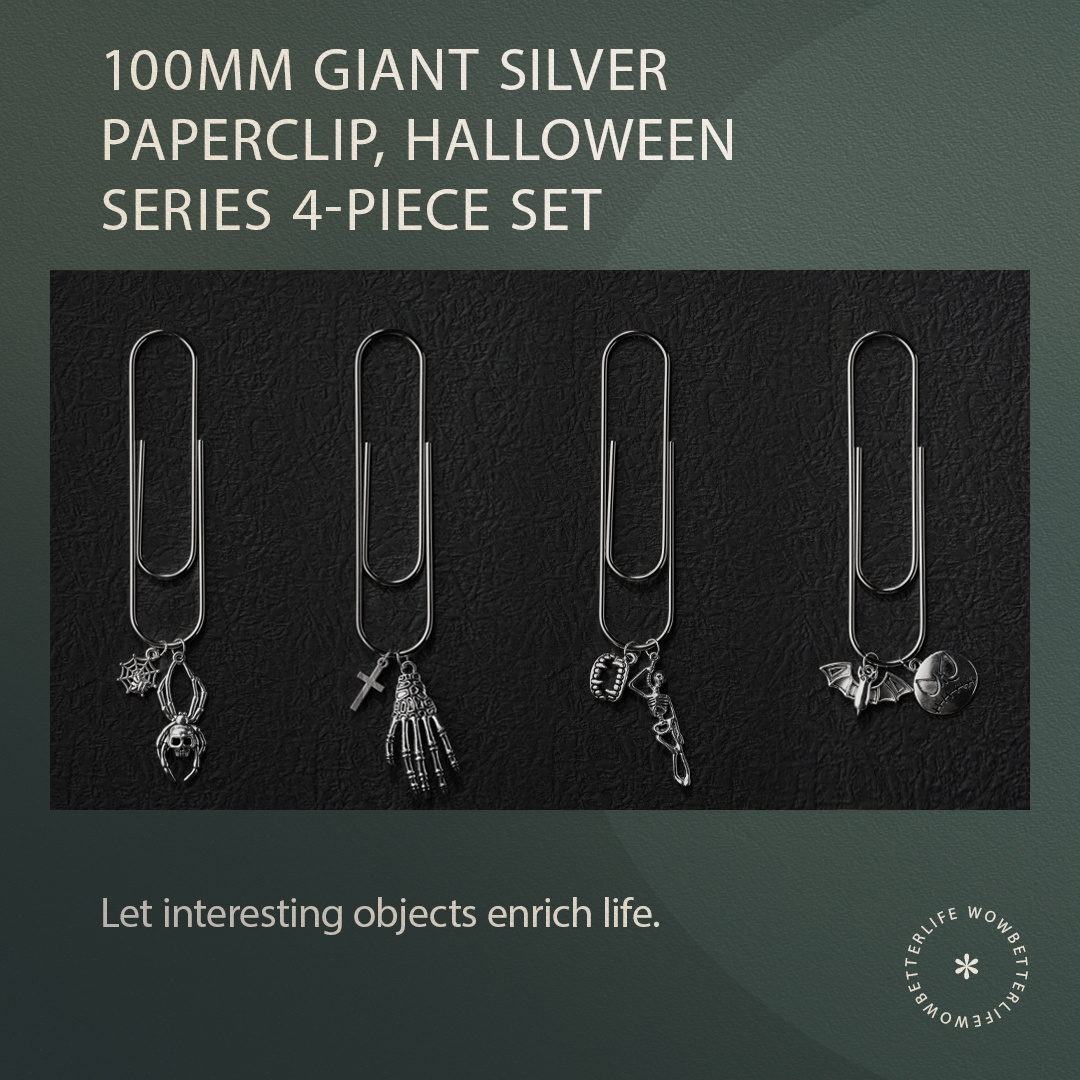 4pcs 100mm Giant Silver Paper Clips Halloween Series