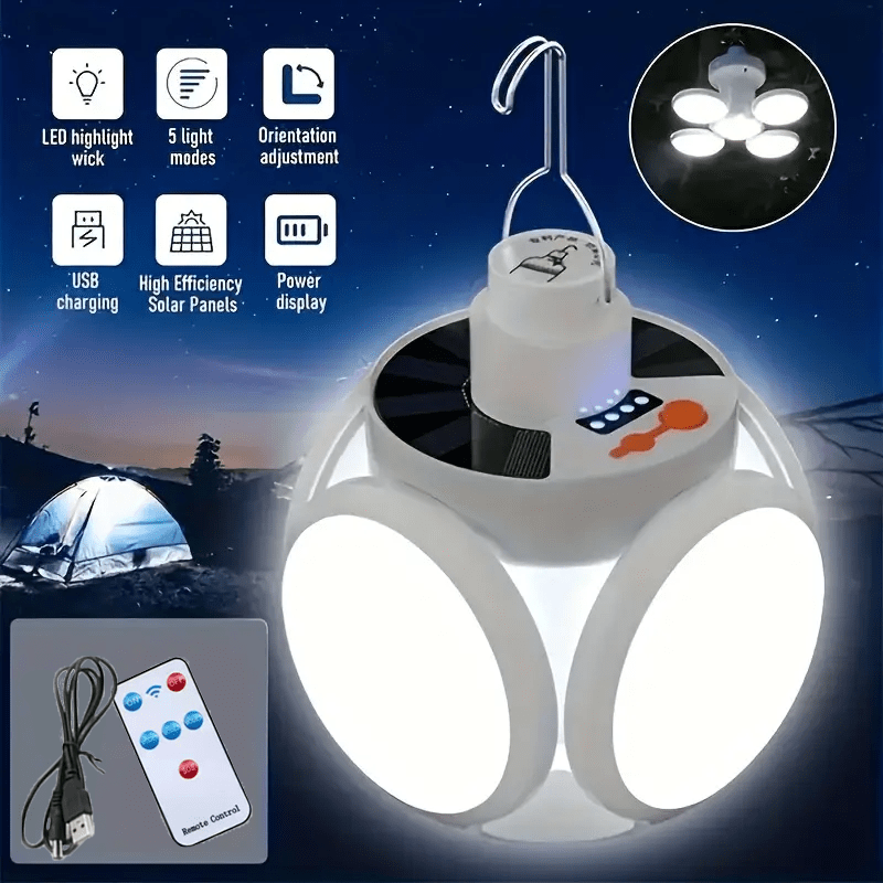 

Rechargeable Solar Light With Remote Folding Led Bulbs, For Power Failure Emergency, Outdoor Camping