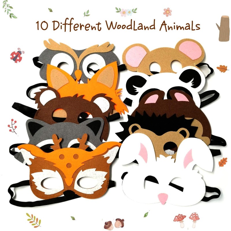 12Pcs Masques D'animaux en Feutrine,Masque Animaux Jungle pour