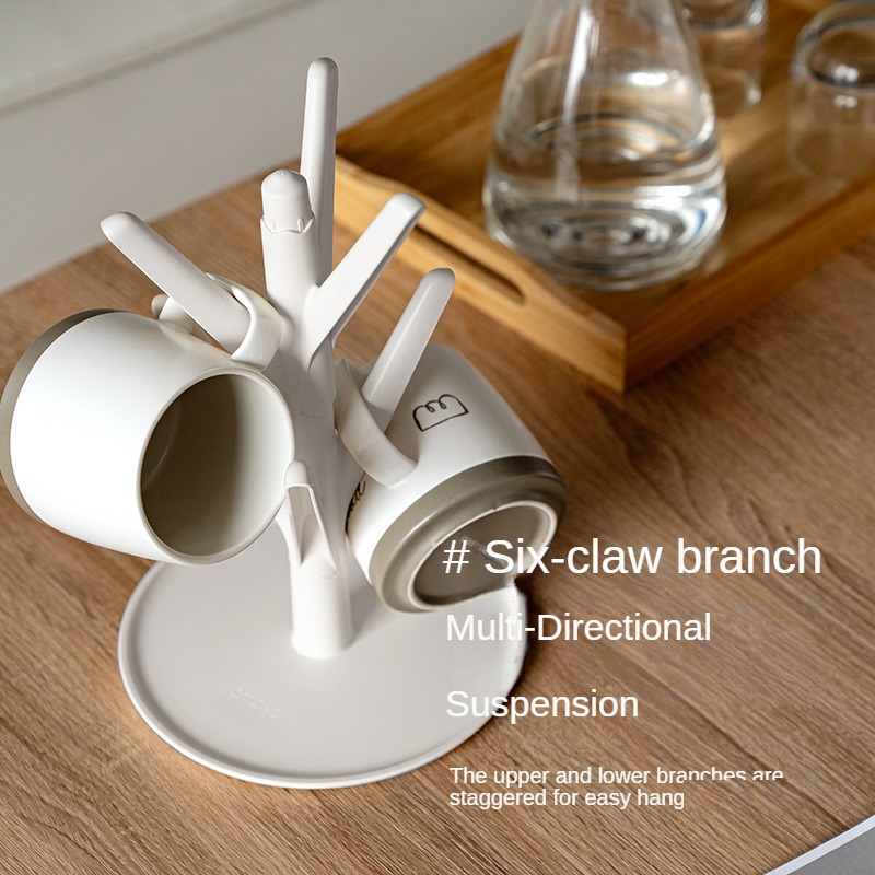 1pc Bamboo Drain Rack With 6 Claw Hanging Cup Holder Suitable For