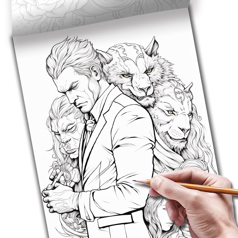 Thickened 25 Pages Human Beast Theme Coloring Book Adult - Temu