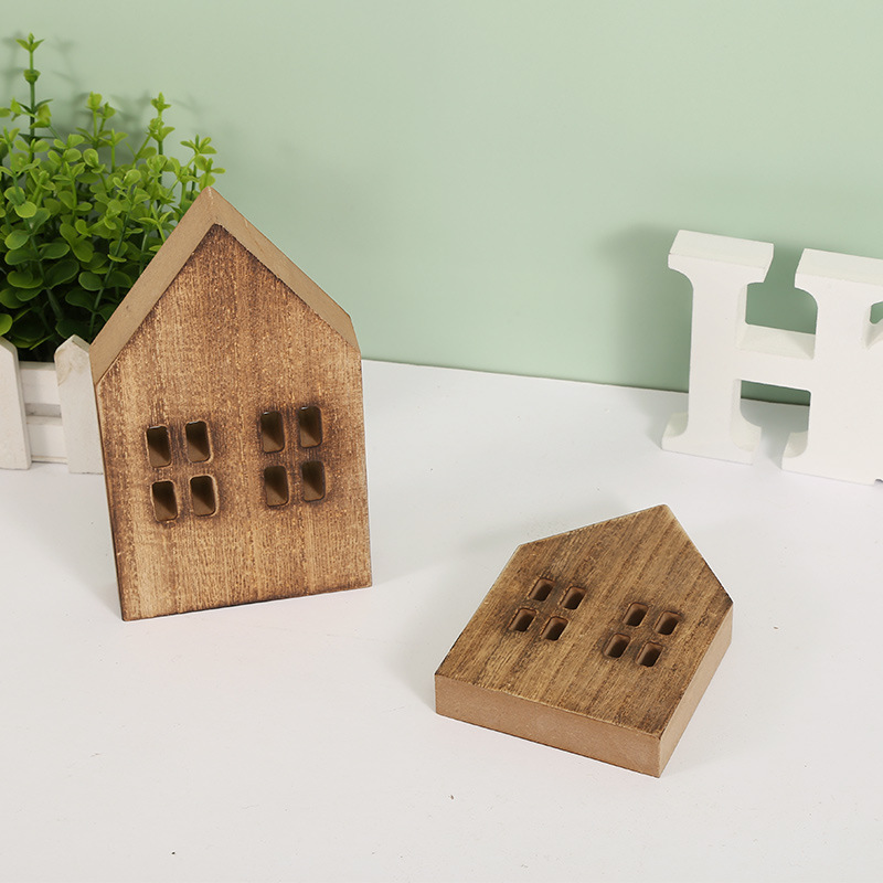 Nordic Wooden House Ornaments Home Decoration Wood Architecture Cute Desk  Miniature Craft Work Baby Kids Room