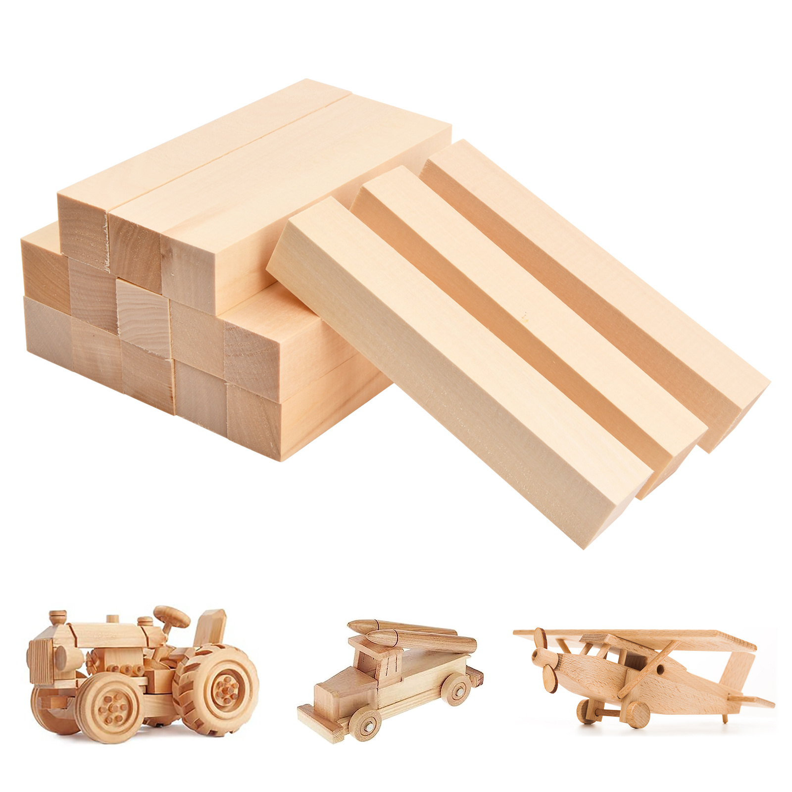Large Carving Wood Blocks (10 Pack) 4 X 1 X 1 Inches Unfinished Basswood  Project Craft Kit Diy Hobb