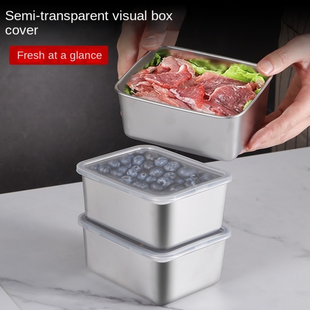 1pc Stainless Steel Food Containers With Lid Rectangle Bento Food Box  Airtight Small Lunch Box For