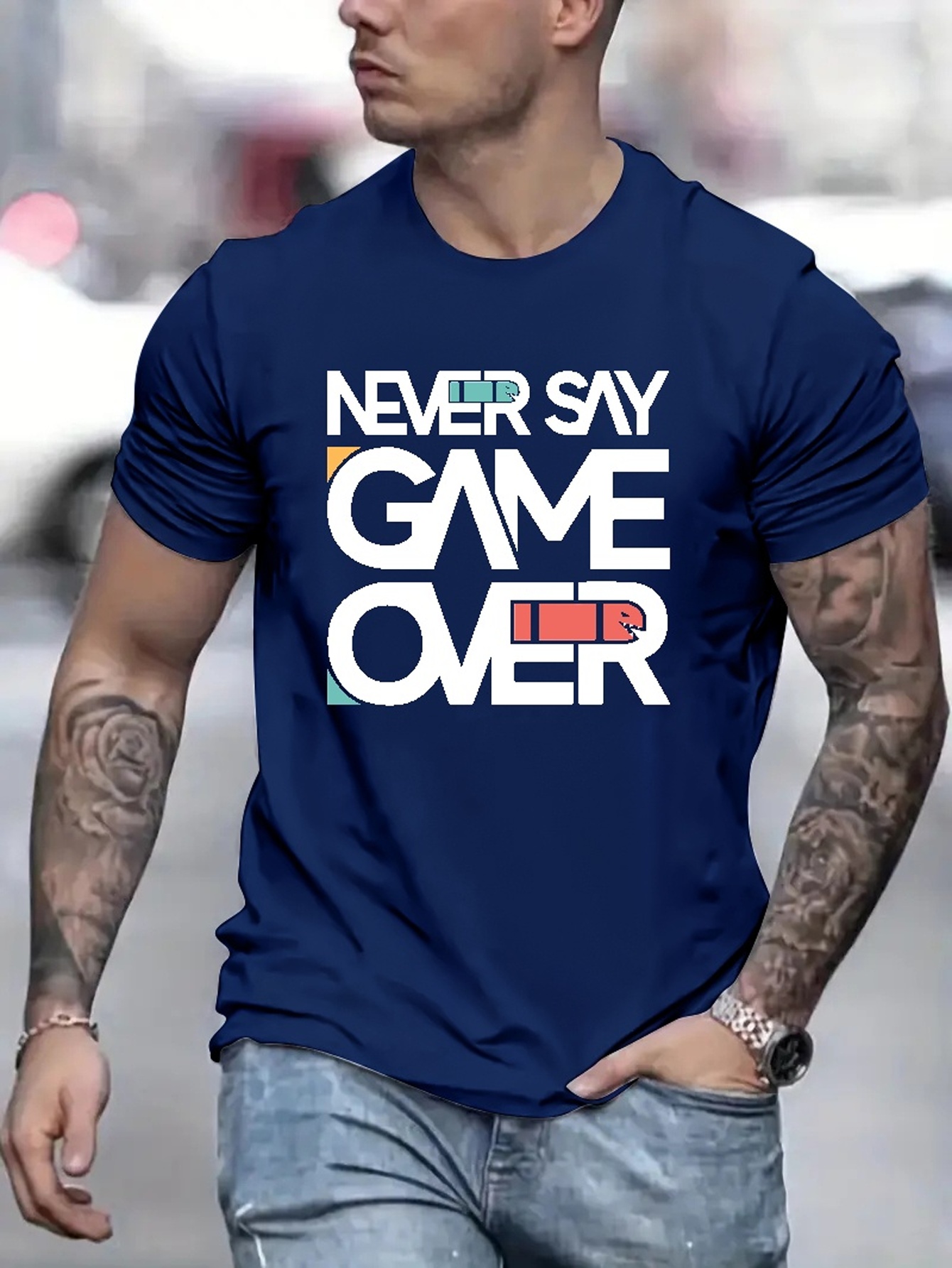 Never Say Game Over Print Camiseta Hombre Verano Aire Libre - Temu