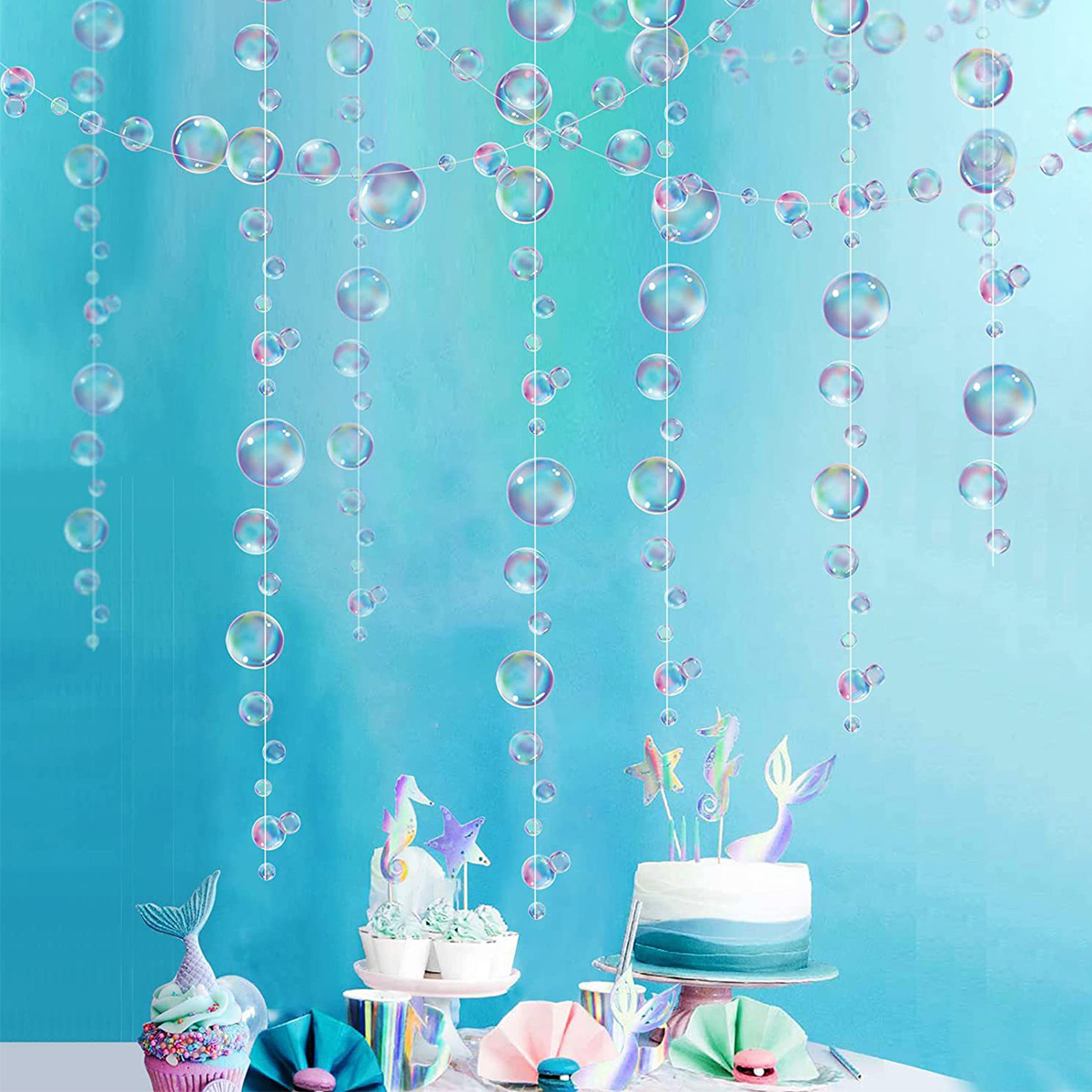 NOLITOY 6 Pcs Bubble Flag Circle Dot Garland Mermaid Garland Clear Bubble  Decorations Bubble Garlands Banner Blue Streamers Under The Sea Party