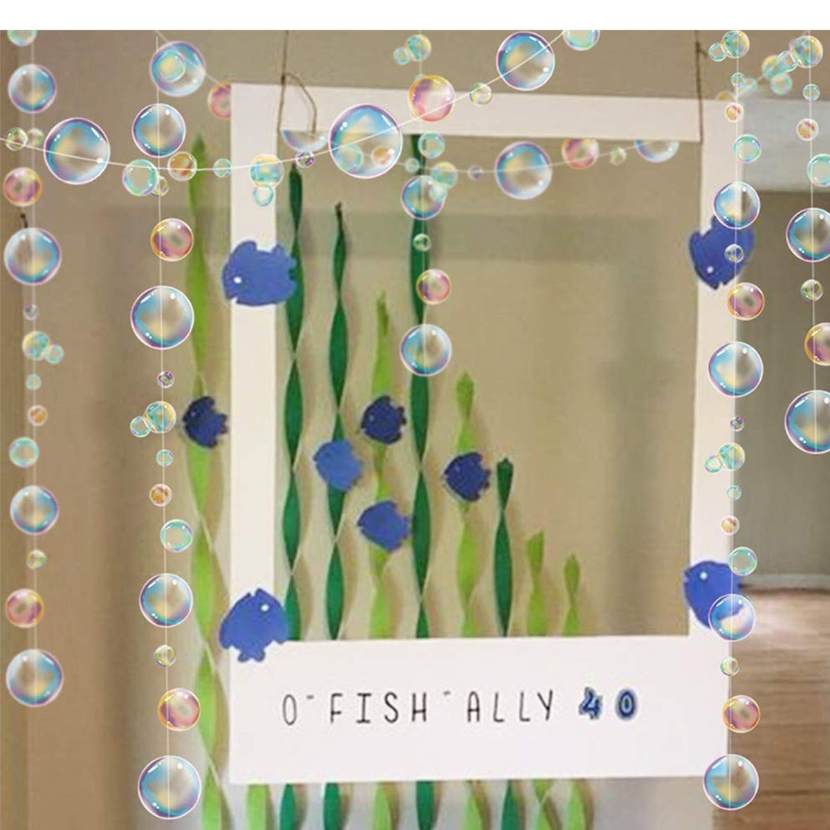 Transparent Bubble Garlands Mermaid Party Decoration Colored Blue Flat Cutouts Hanging Streamer for Birthday Baptism Wedding Ocean Wall Decal Baby