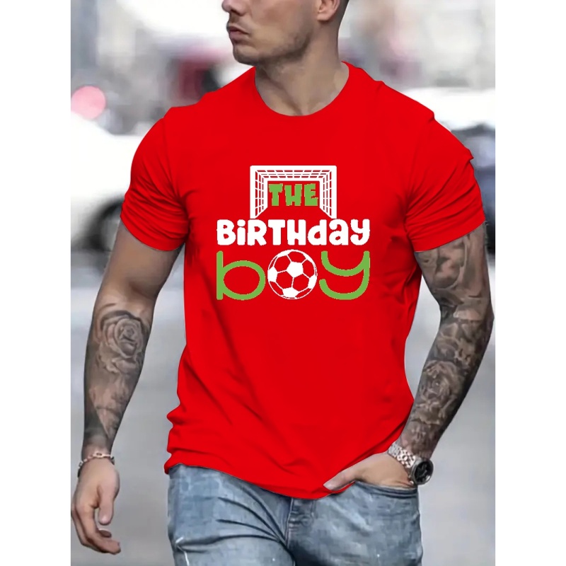 

Birthday Boy Football Pattern, Men's T-shirt For Summer Outdoor, Stylish Men's Crew Neck Top