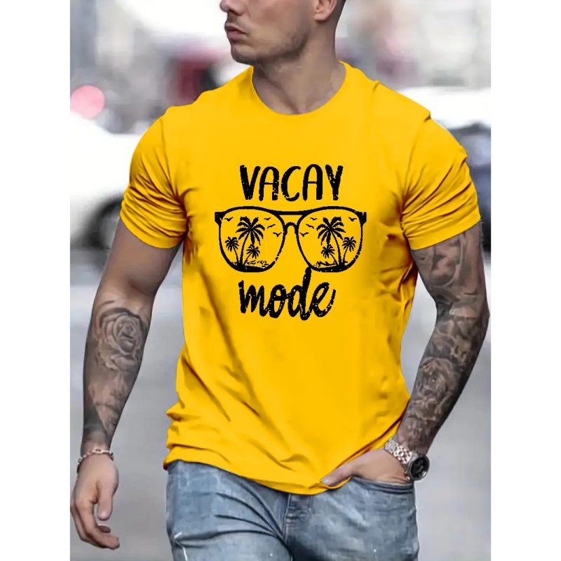 

Anime Style Glasses Print Men's T-shirt For Summer Beach Vacation, Casual Daily Men's Crew Neck Top