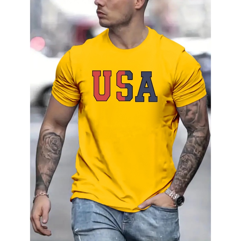 

Gradient Color Usa Print Men's T-shirt For Summer Outdoor, Casual Male Clothing