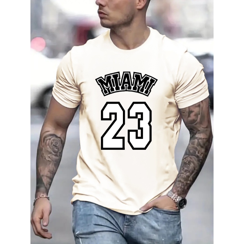 

Miami 23 Print Men's T-shirt For Summer Outdoor, Street Style Men's Crew Neck Top