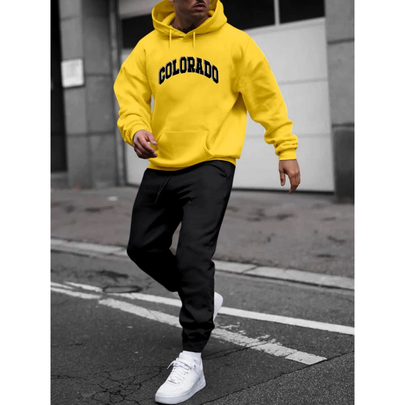 

Letter Print, Men's 2pcs Outfits, Casual Hoodies Long Sleeve Pullover Hooded Sweatshirt And Sweatpants Joggers Set For Spring Fall, Men's Clothing