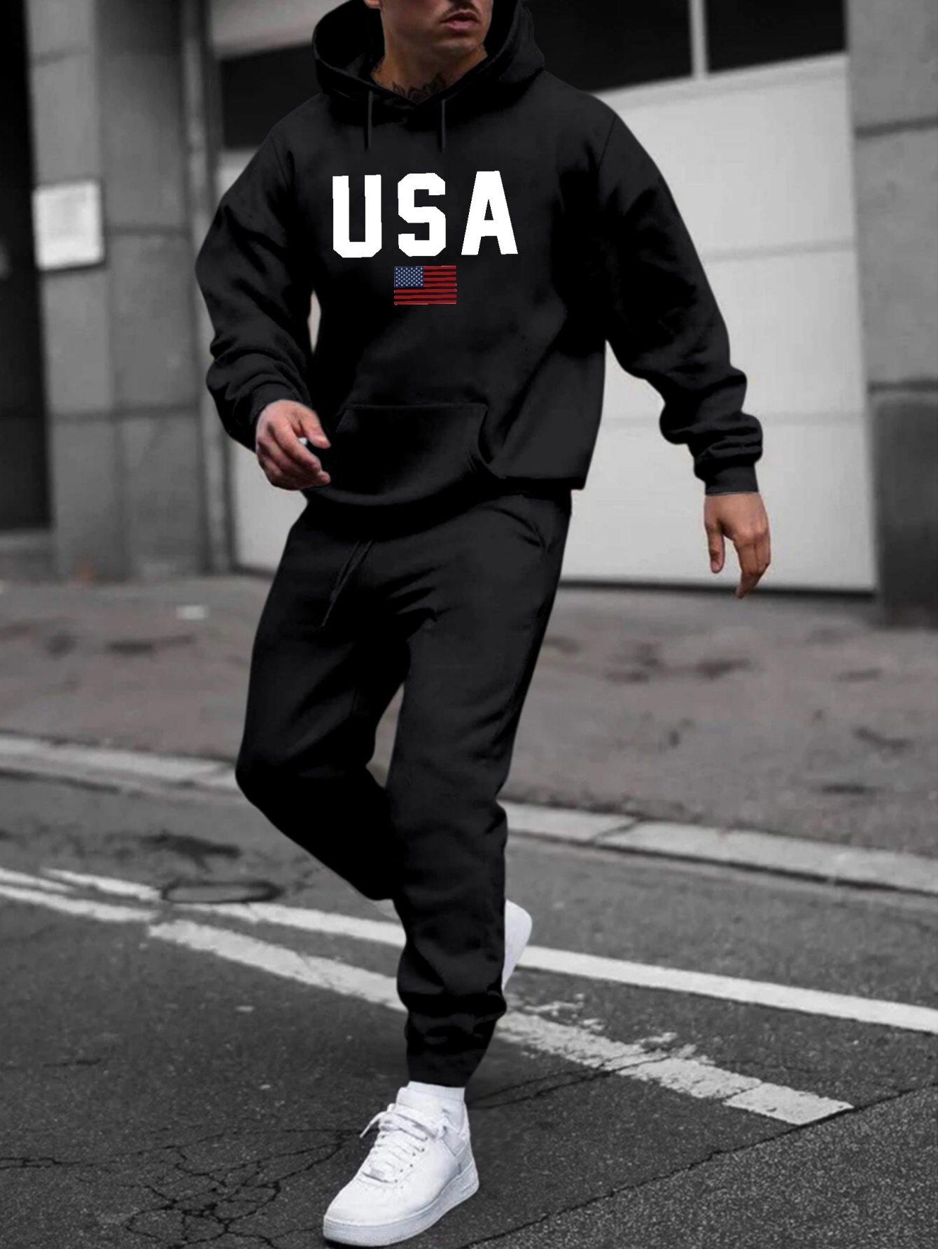 Ensemble survêtement jogging pantalon sweat capuche gris noir femme homme  hoodie