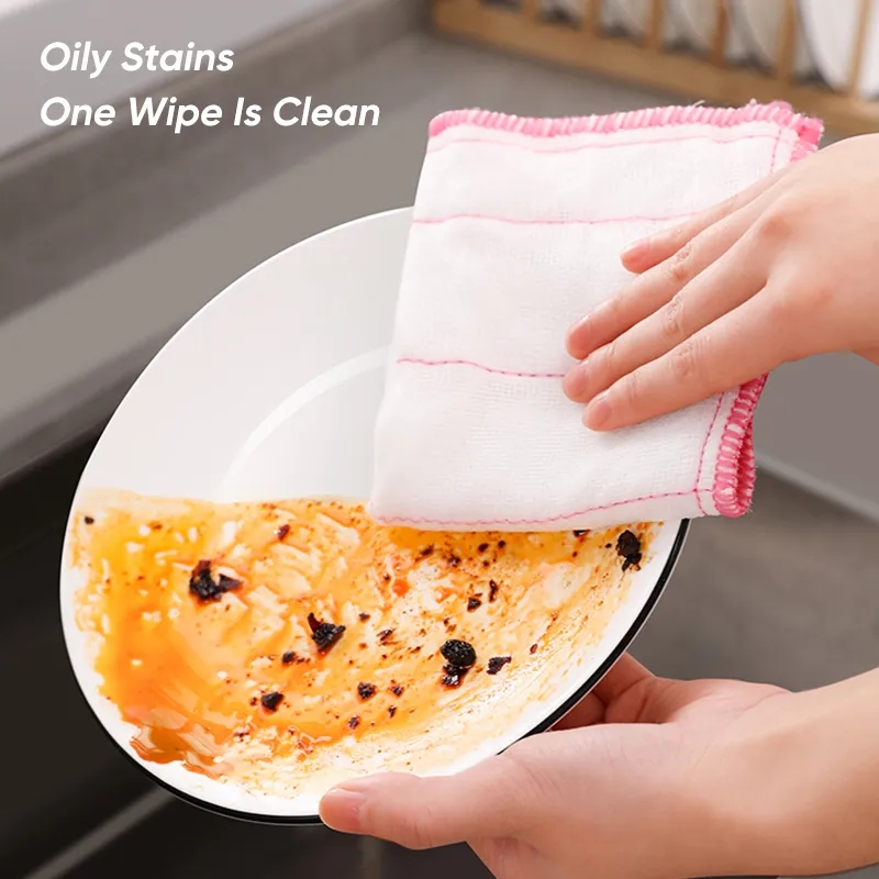 10PCS Microfiber Thick Kitchen Towel Dishcloth Kitchen Rags Gadget  Non-stick Oil Table Cleaning Wipe Cloth Scouring Pad Tools
