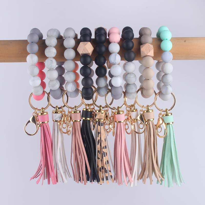 Silicone Bead Wooden Bead Tassel Keychain Bag - Temu