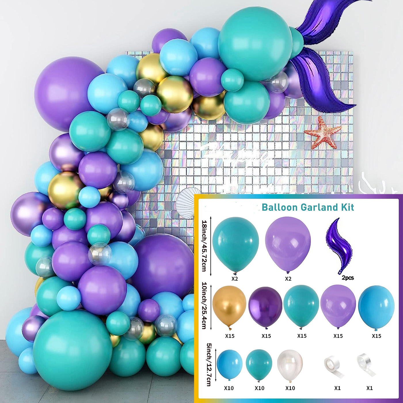 Blue Purple Fish Tail Balloon Chain Set Birthday Party - Temu Canada