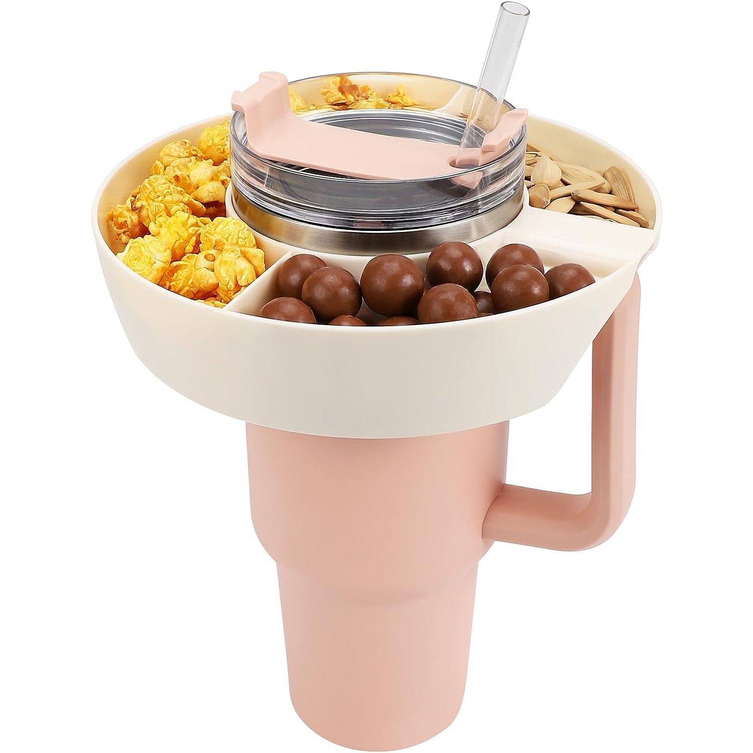 Snack Bowl for Stanley 40 oz Tumbler, Reusable Snack Storage Top Ring Candy  Tray Nuts Platter Containers Box with 4 Compartments for Food Topper Plate