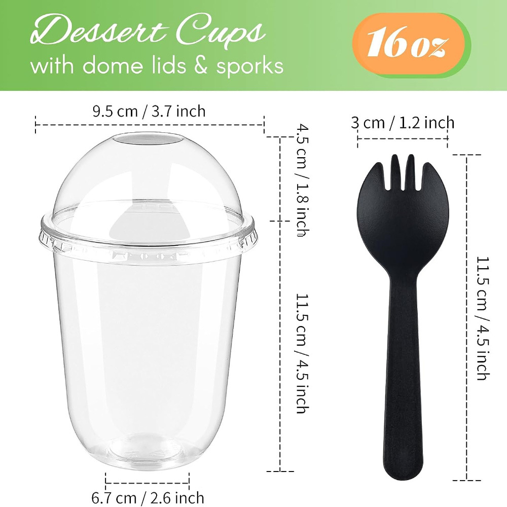 50 Pack 8 oz Square Plastic Dessert Cups with Lids and Sporks Disposable  Cake Cups Yogurt
