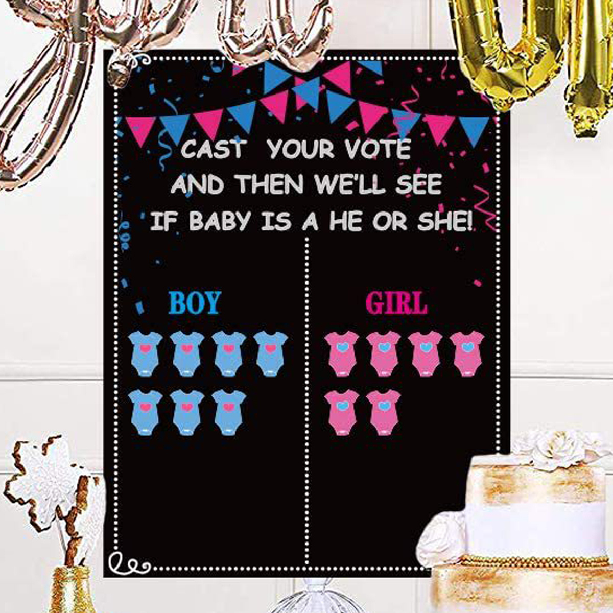 Baby Gender Reveal Decoration Set, Gender Reveal Party Poster Games with 54  Boy or Girl Voting Stickers, 26 Gender Reveal Party Supplies with Black