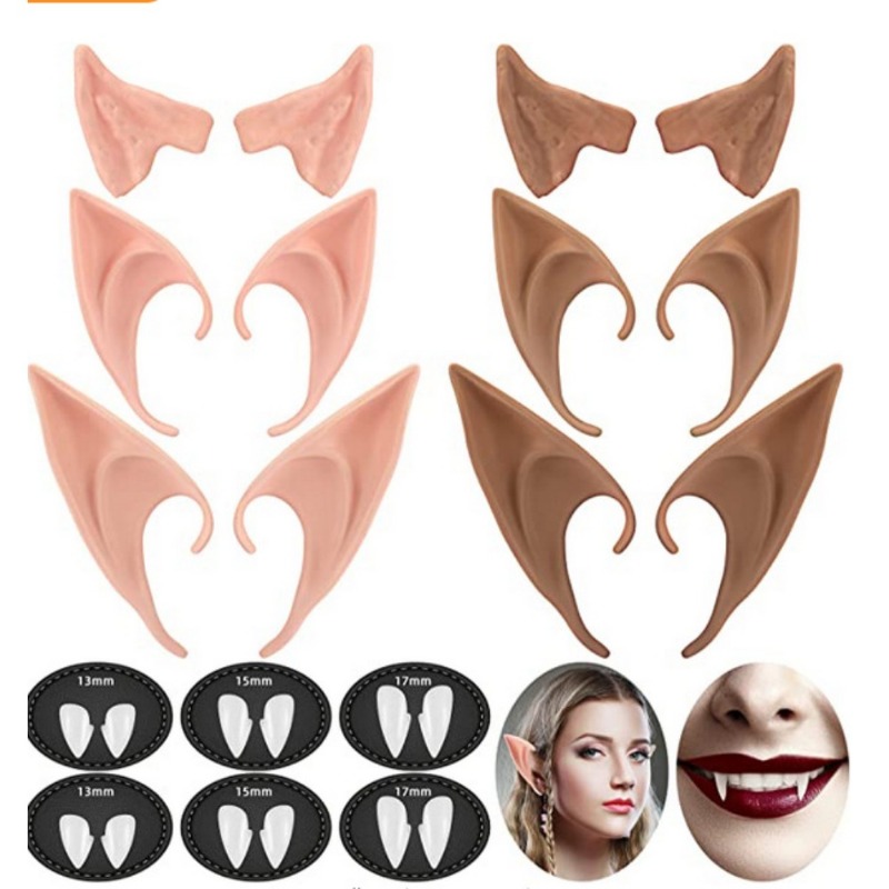 Vampire Teeth Fangs Elf Ears Boxes for Halloween Costume Accessory