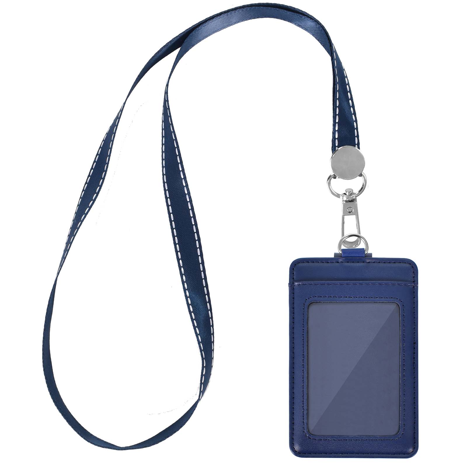 Life-Mate Badge Holder - Leather ID Card Holder Wallet Case with 3 Cards Slot and Neck Lanyard/Strap. Additional Retractable Badge Reel with Belt