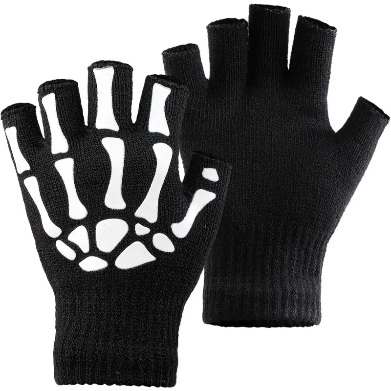 Cooraby Halloween Skeleton Gloves Glow In The Dark Knitted Mechanic Gloves  - Temu United Arab Emirates