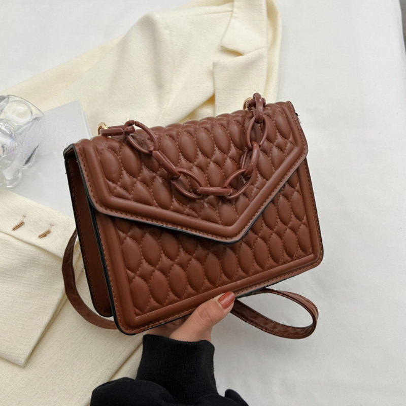 Womens Retro Quilted Crossbody Bag Brown