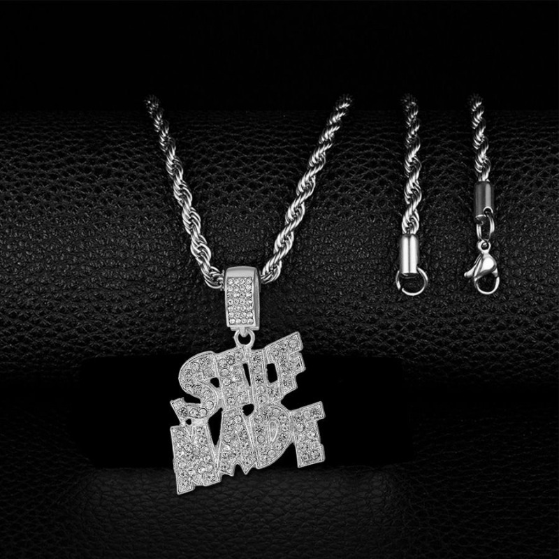 Hip Hop Letter Pendant Necklace Tennis Chain Cz Initial - Temu