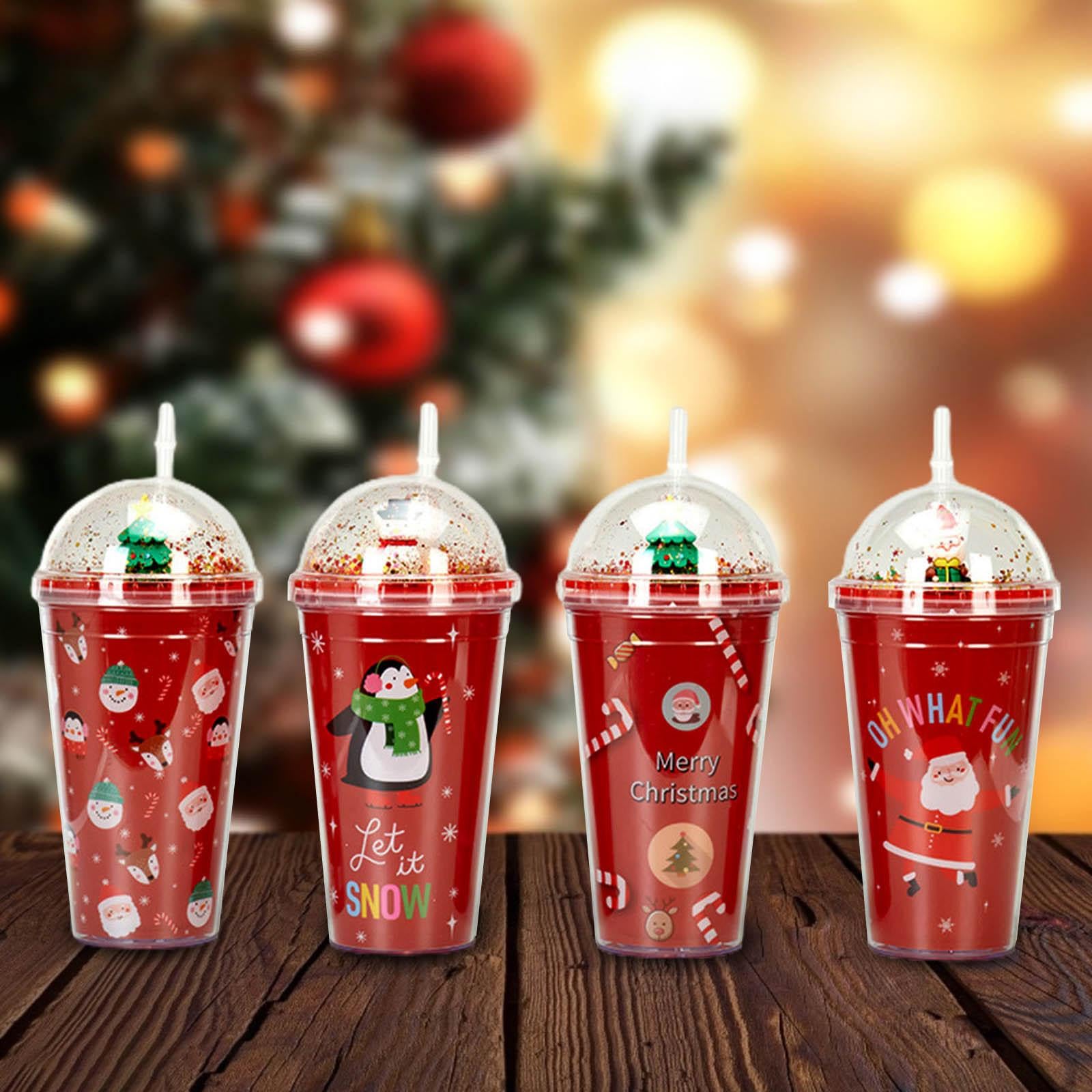 Christmas Water Cup With Lid And Straw Two Layers Water - Temu