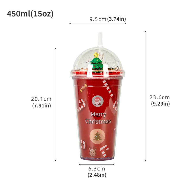 Christmas Water Cup With Lid And Straw Two Layers Water - Temu