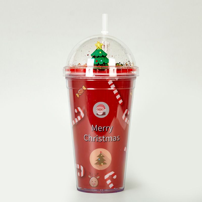 Christmas Water Cup With Lid And Straw Two Layers Water - Temu