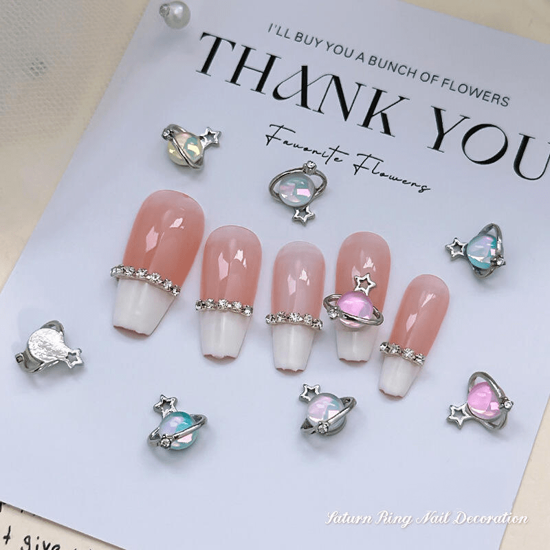 Planet Nail Charms, 50 Pcs 3D Nail Rhinestones Shiny Silver Saturn Shape,  Nail Art Nail Gems Diamond Crystals Luxury Jewelry Nail Alloy Studs Nail
