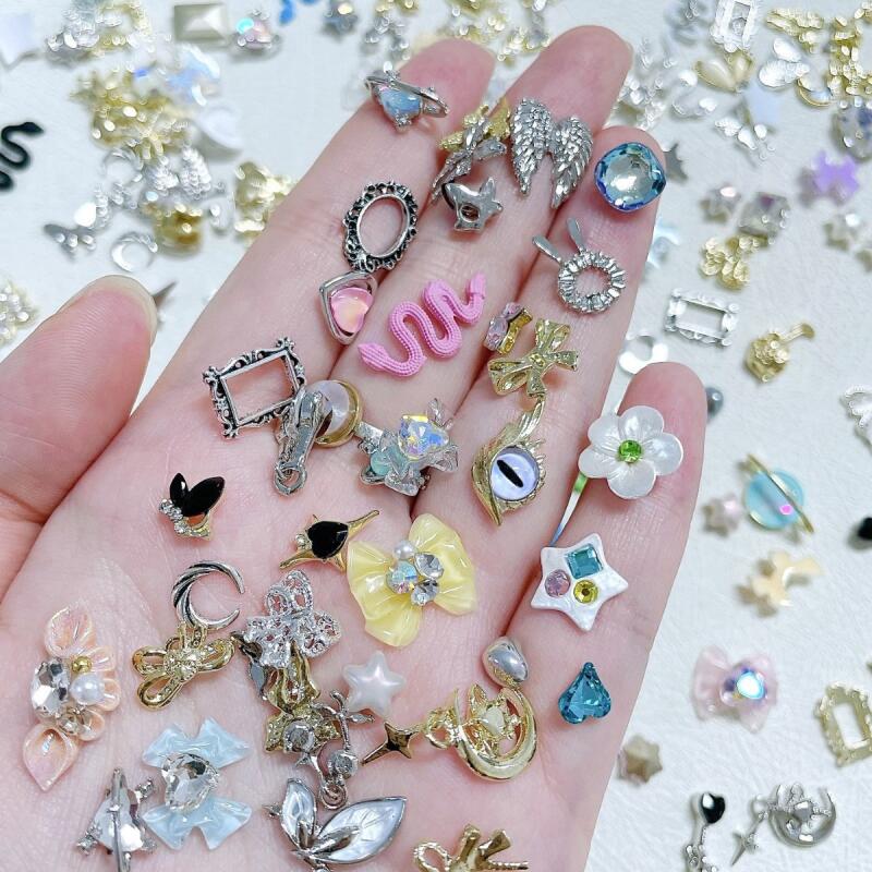 8pcs 2024 Pattern Nail Charms, Alloy Rhinestones Letter Charms For Acrylic  Nails, Golden Silvery Nail Jewelry For Nail Decoration