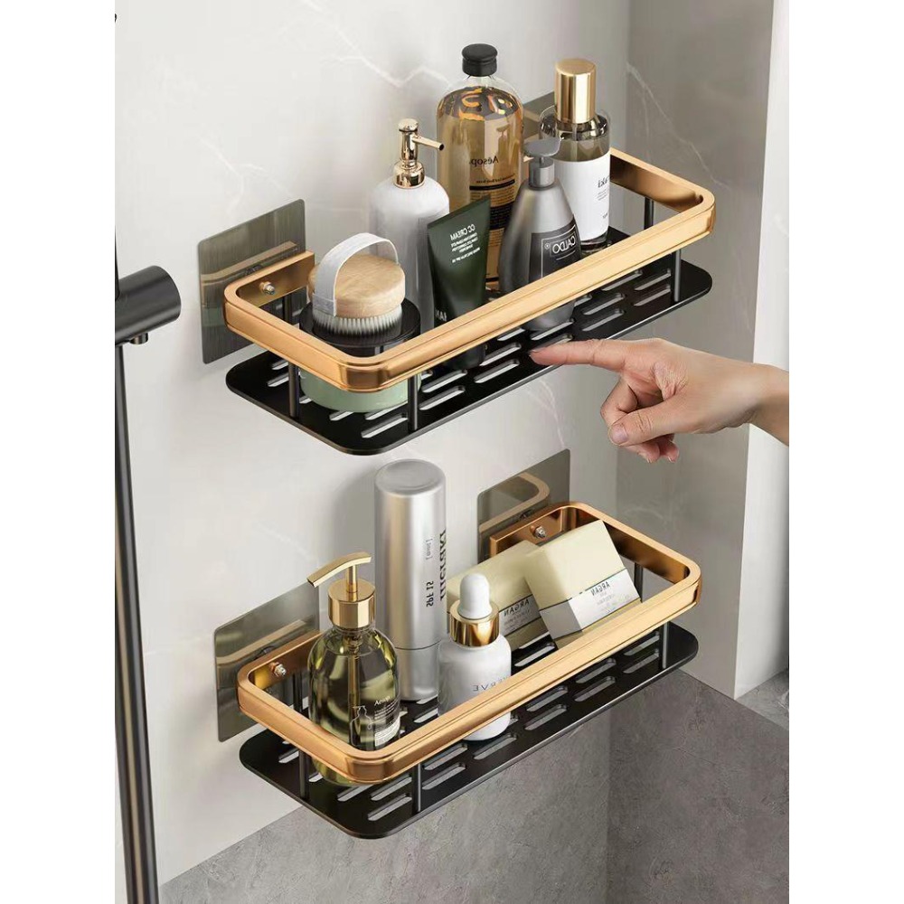 Brushed Gold Bathroom Brass Shower Caddy Basket Storage Shelves w