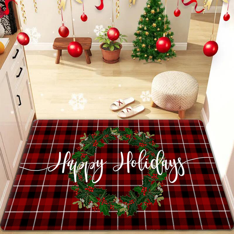 1pc Let It Snow Christmas Non-slip Floor Mat, Flannel Water Absorbent  Anti-skid Rug, Suitable For Doorway Bathroom Indoor/outdoor Holiday  Decoration