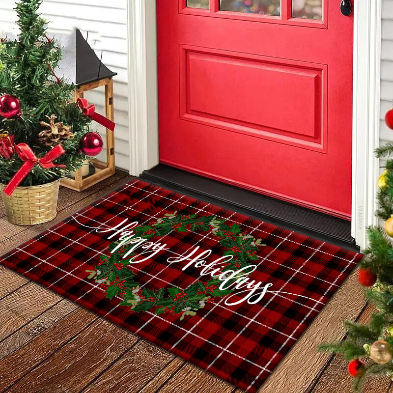 1pc Let It Snow Christmas Non-slip Floor Mat, Flannel Water Absorbent  Anti-skid Rug, Suitable For Doorway Bathroom Indoor/outdoor Holiday  Decoration