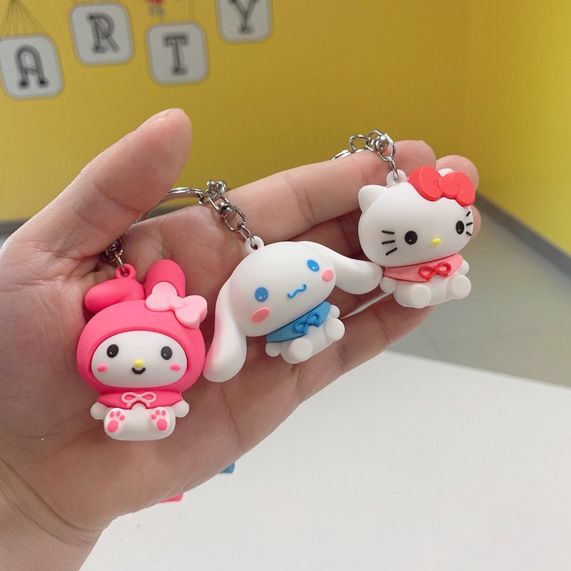 Porte-clés Hello Kitty Sanrio en Silicone, mignon, créatif, modélisation de  chat, poupée, porte-clés, sac à dos pour fille, pendentif, accessoires